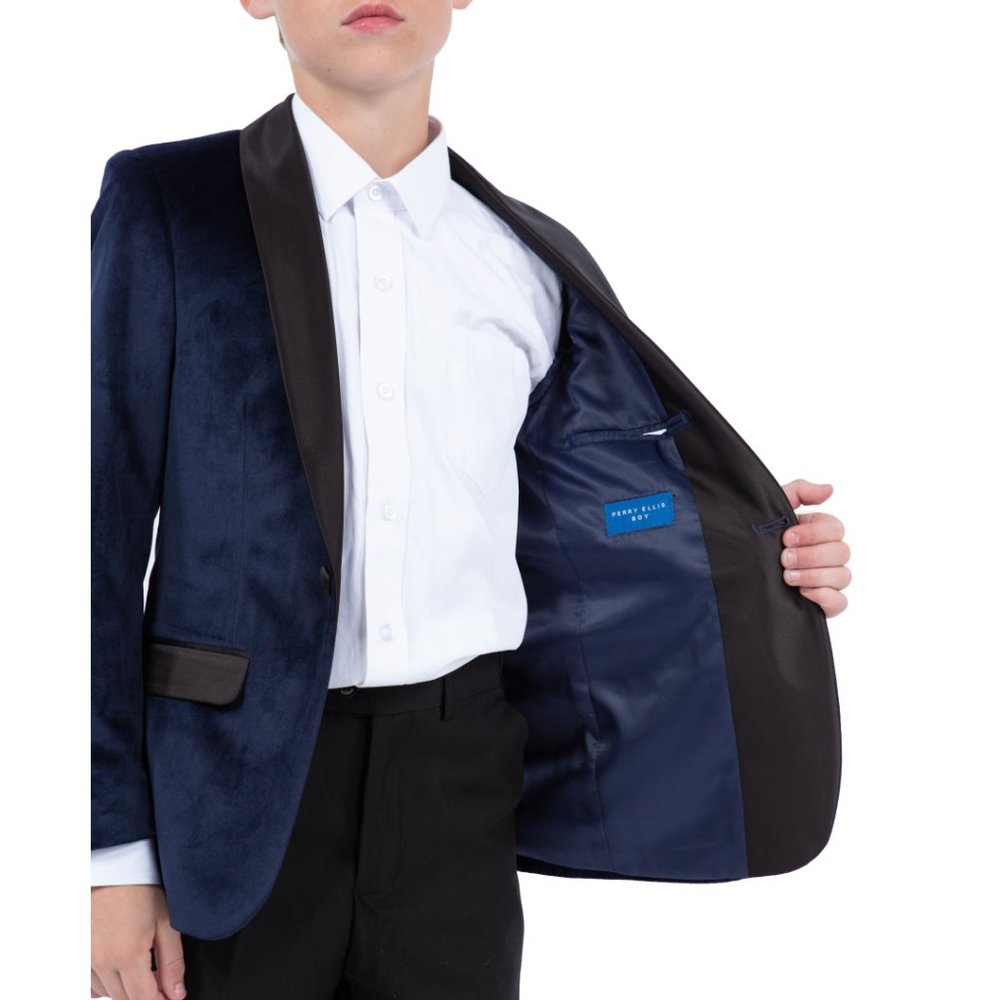 Perry Ellis Boys Navy Velvet Jacket Only - Picture 2 of 5